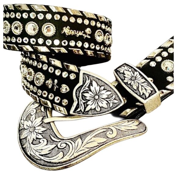 Kippy’s Swarovski Crystal Belt Sz S Cowgirl Western Black Leather Bling Handmade main image 4